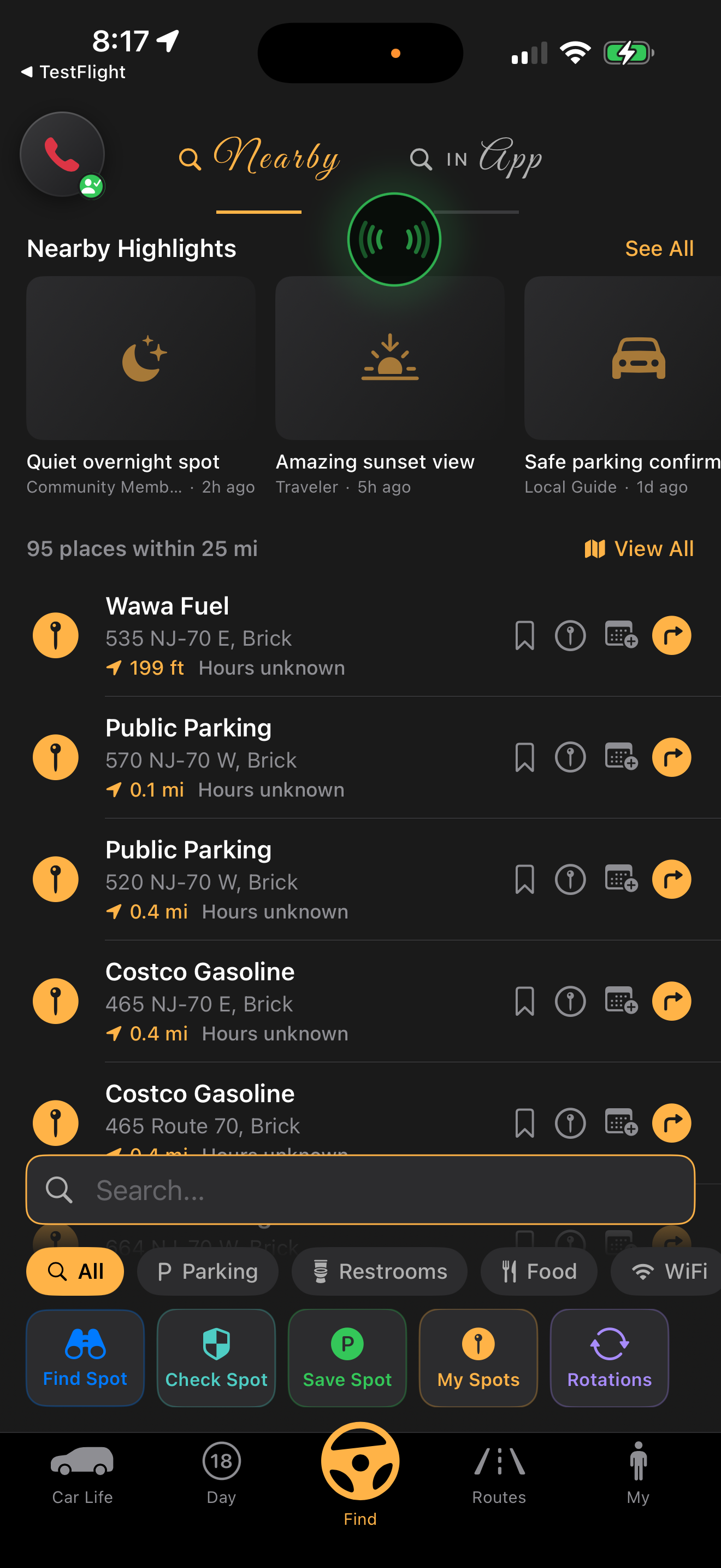 My Mobile Life Find screen showing nearby highlights and practical resources